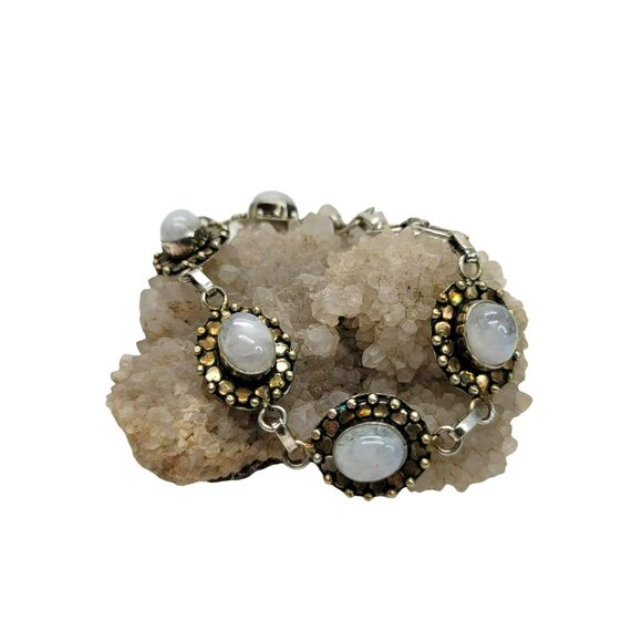 Moonstone Cabochon Bracelet T-bar Toggle Clasp Gold Silver Tone 6.5-7.5" LI103 - Picture 3 of 7